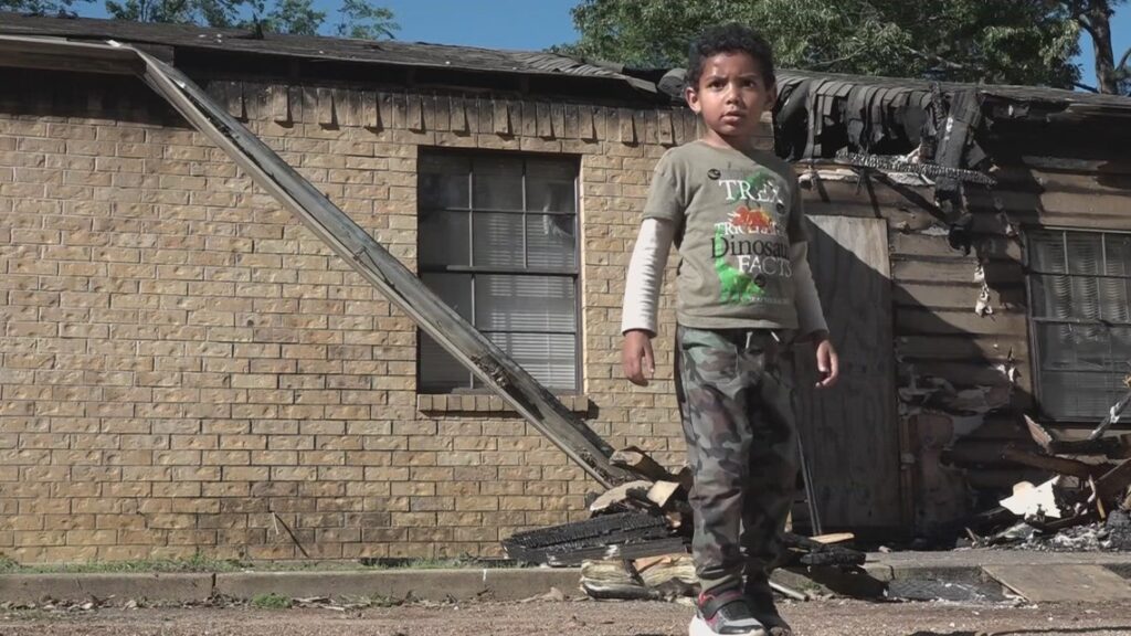Scene of a house fire in Longview, Texas, where a 5-year-old boy saved his family