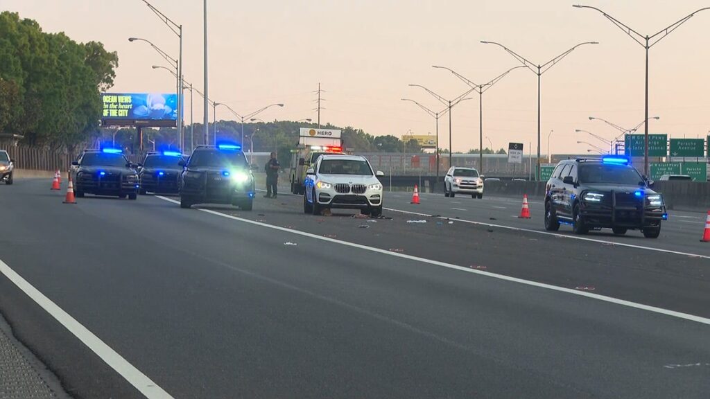 Traffic flowing during rush hour on Highway 75 in Atlanta.