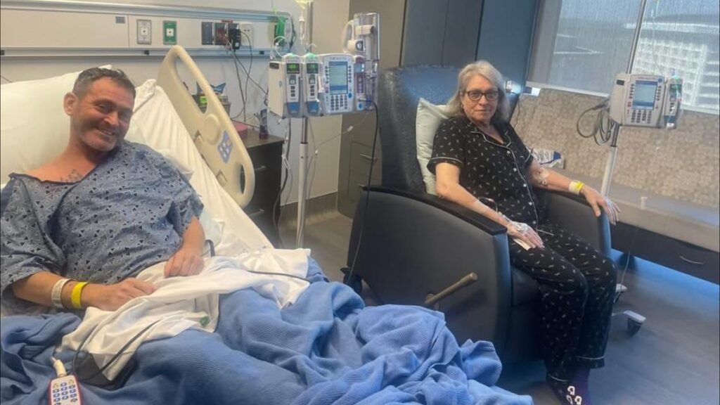 Sherry Petty and Joseph McCanne sharing a moment together post-surgery