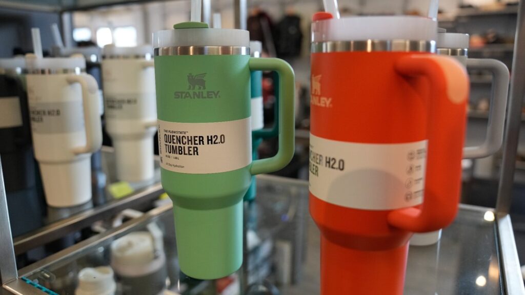 A Stanley tumbler cup, the subject of a dismissed class action lawsuit regarding lead use in its vacuum insulation.