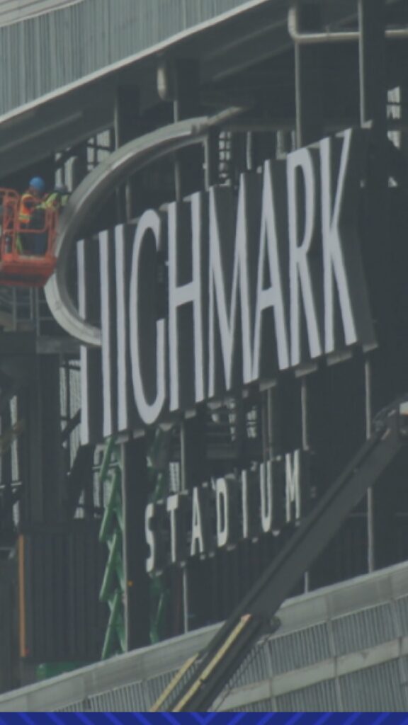 Interior view of the newly installed heated grass field and lighting at the Buffalo Bills stadium