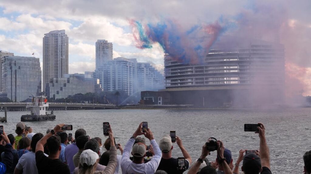 Waterfront view of the Brickell Key demolition site