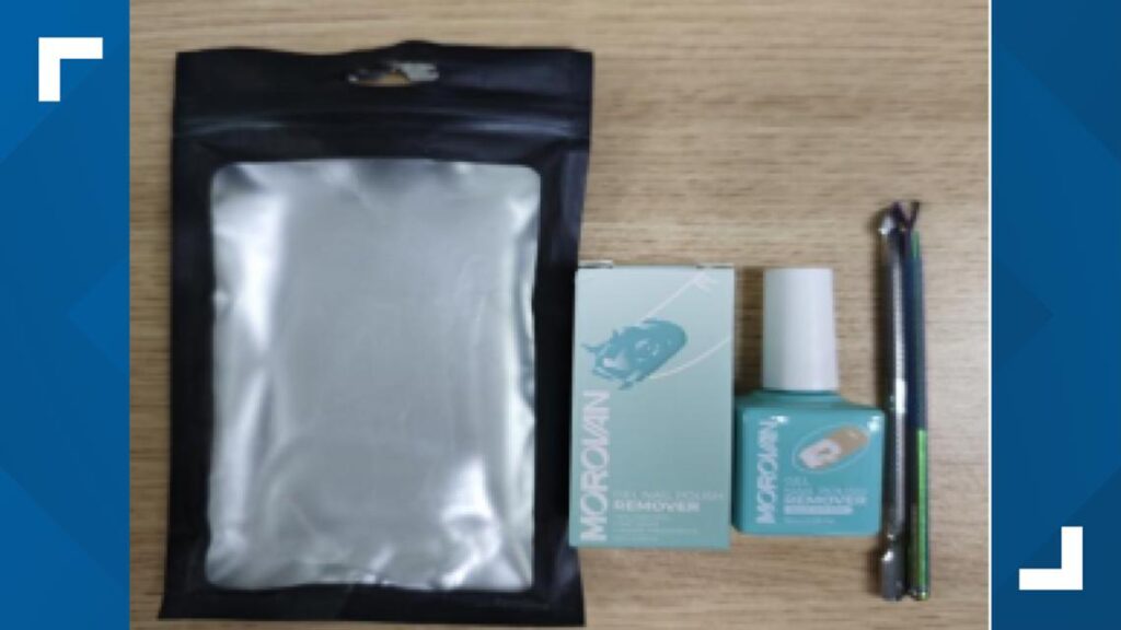 A bottle of the recalled Morovan gel nail polish remover