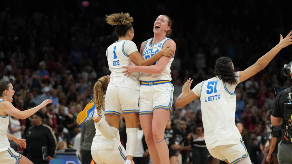 UCLA Women's Basketball team celebrating their NCAA national championship victory