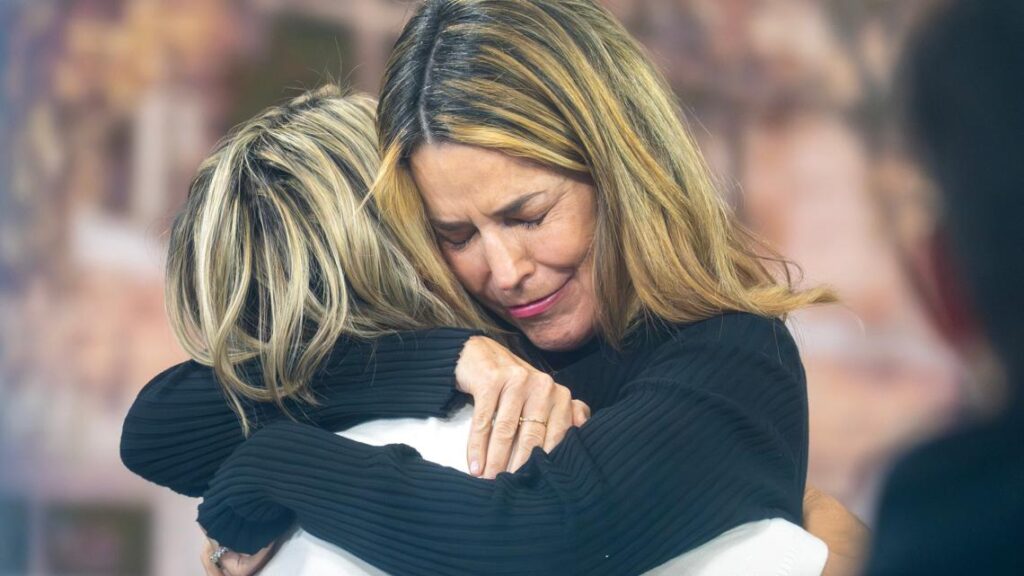 Savannah Guthrie speaking emotionally during a television interview